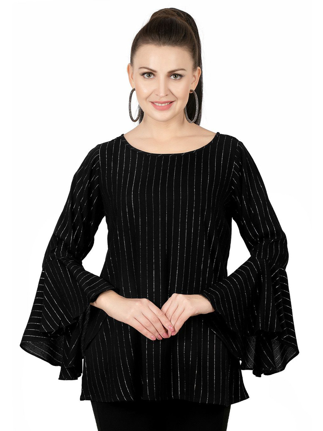 SANAA Women Striped Round Neck Bell Sleeves Tunic