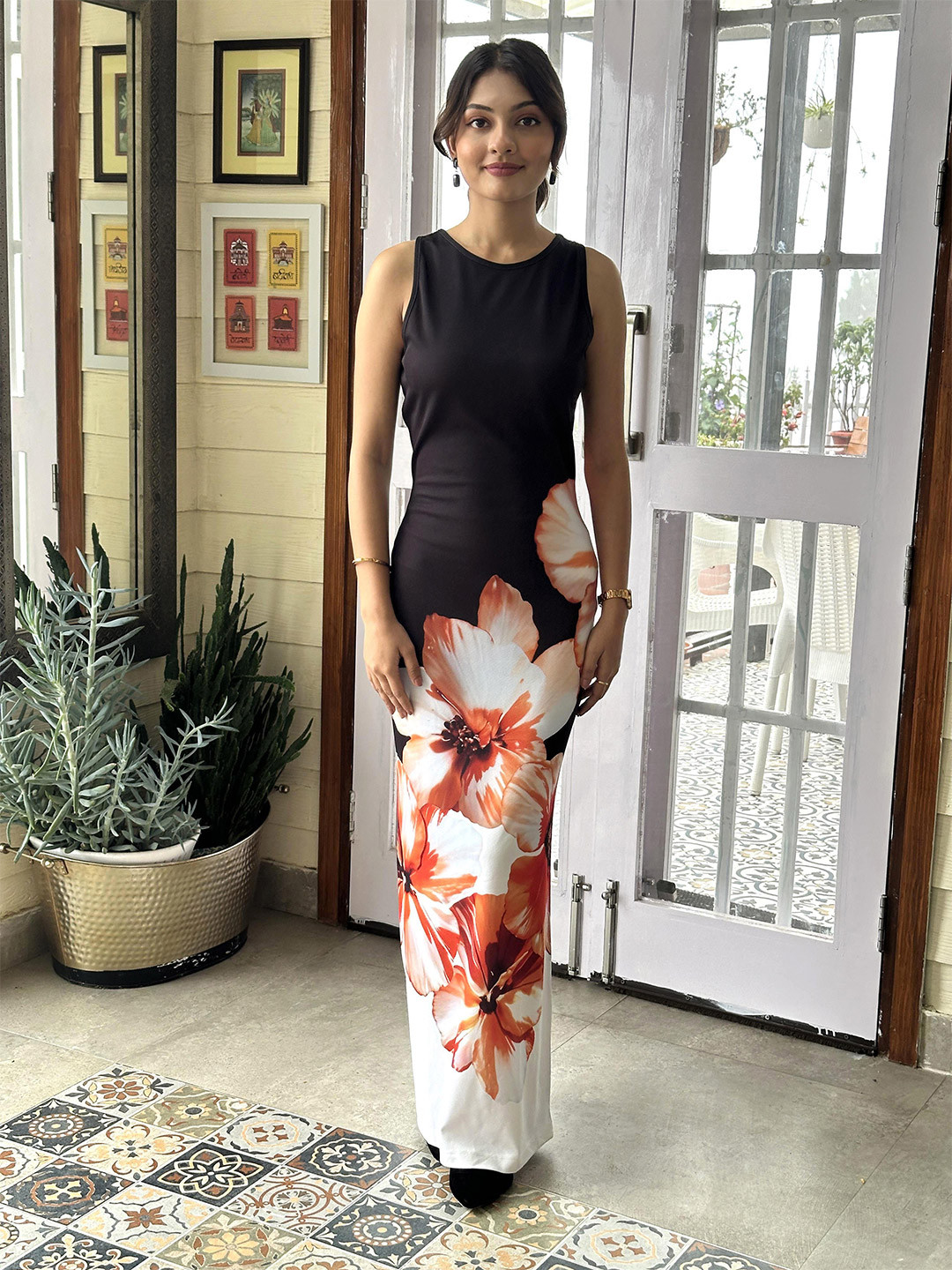 TANDUL Floral Maxi Bodycon Dress