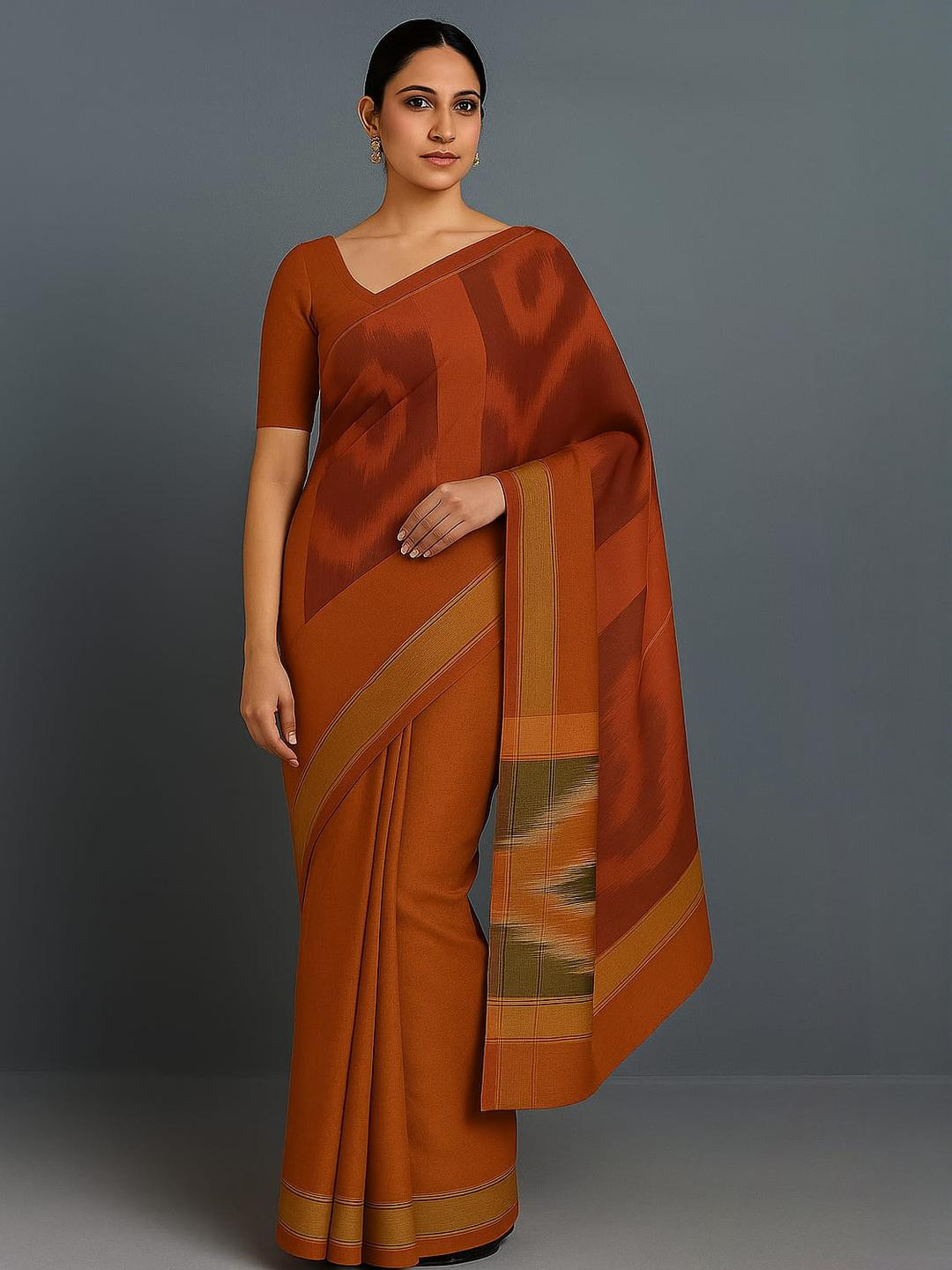 Silakaari Orange Pure Cotton  Sarees