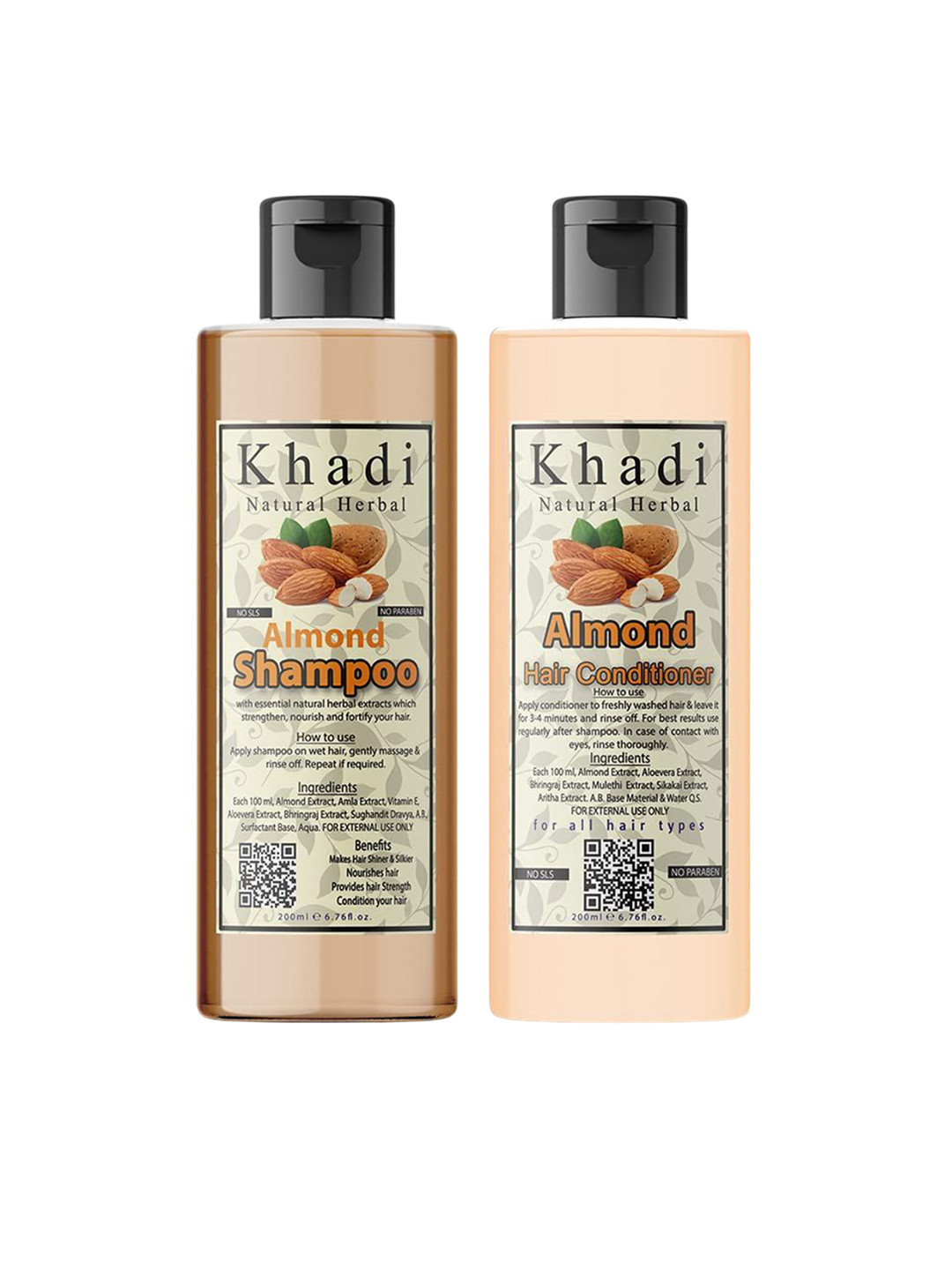 khadi natural herbal Set Of 2 Almond Oil Shampoo & Conditioner For Hair Grow- 200 ml Each