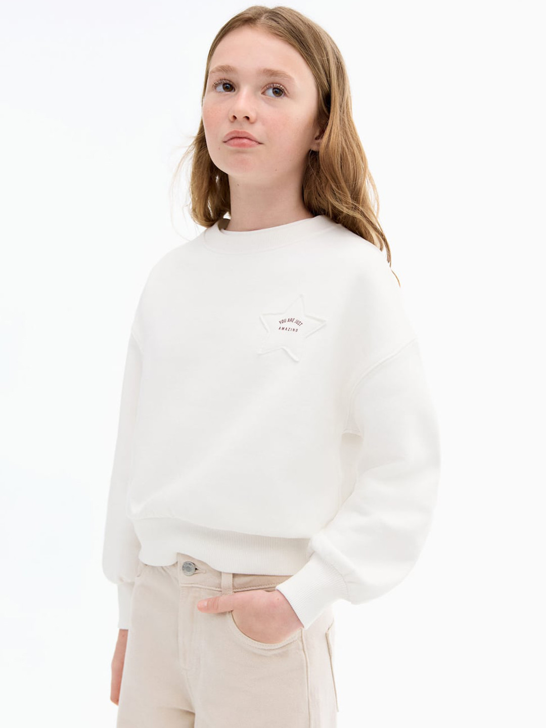 Mango Kids Girls Star Applique Detail Sweatshirt