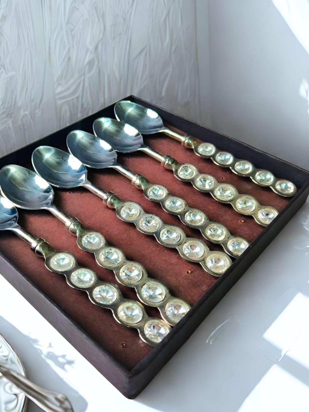 THE HOME CO. Set Of 6 Gold Toned & Silver Toned Stainless Steel Crystal Cutlery Set