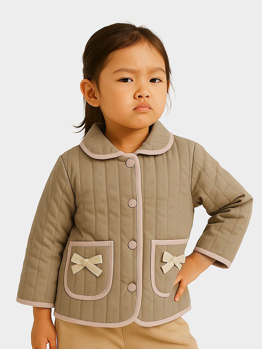 MiArcus Girls Spread Collar Solid Casual Padded Jacket
