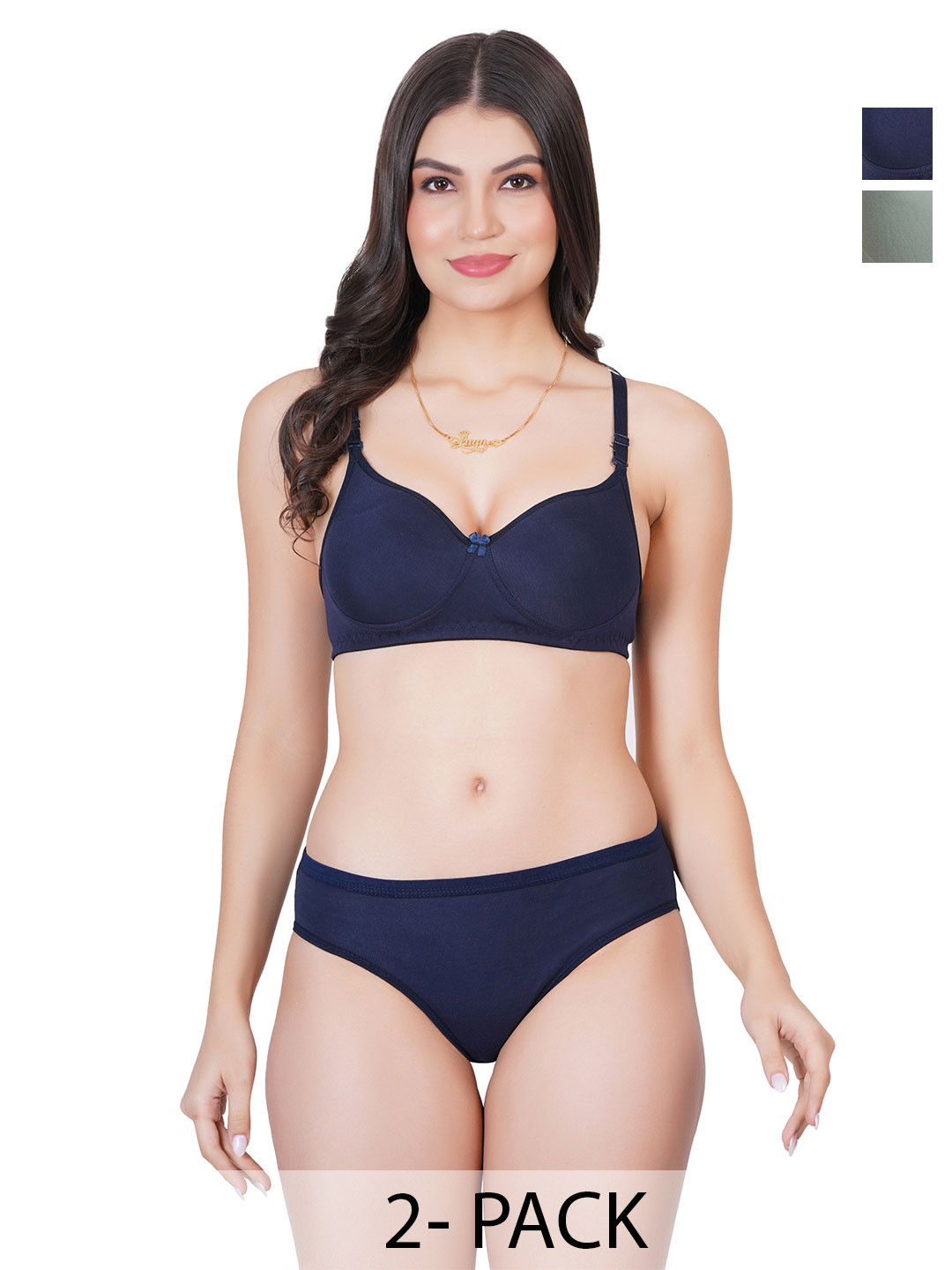 Liigne Women Pack Of 2 Pure Cotton Lightly Padded Everyday Bra & Panty Lingerie Set