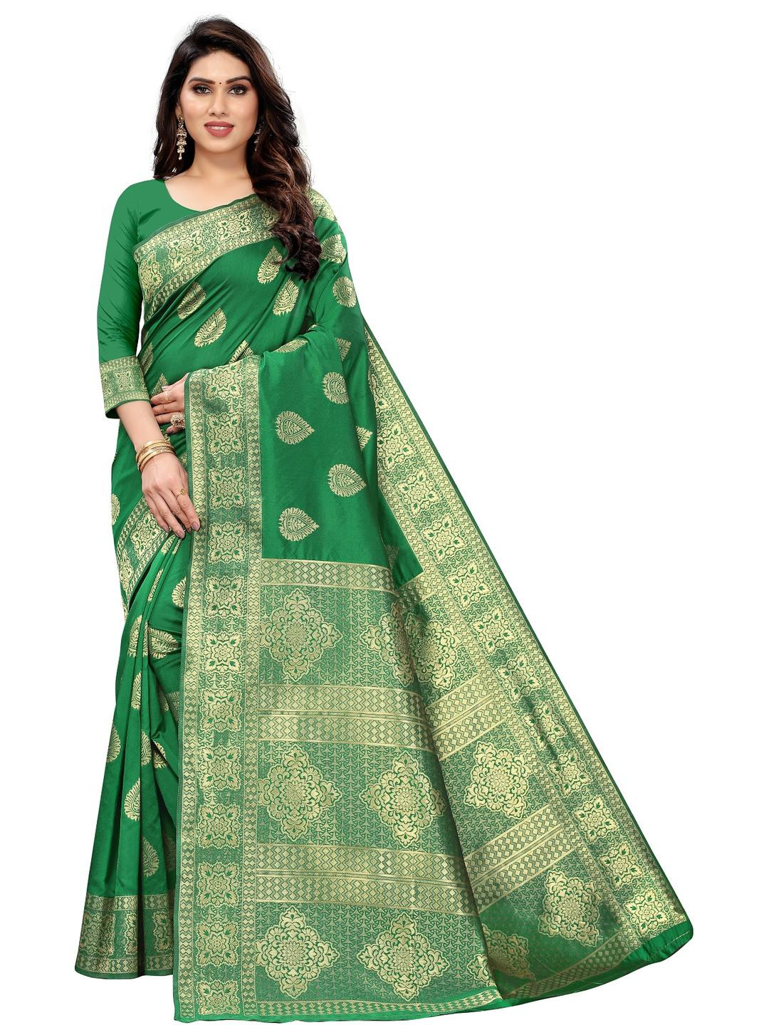 Kevami FashionGreen Ethnic Motifs Kanjeevaram Saree