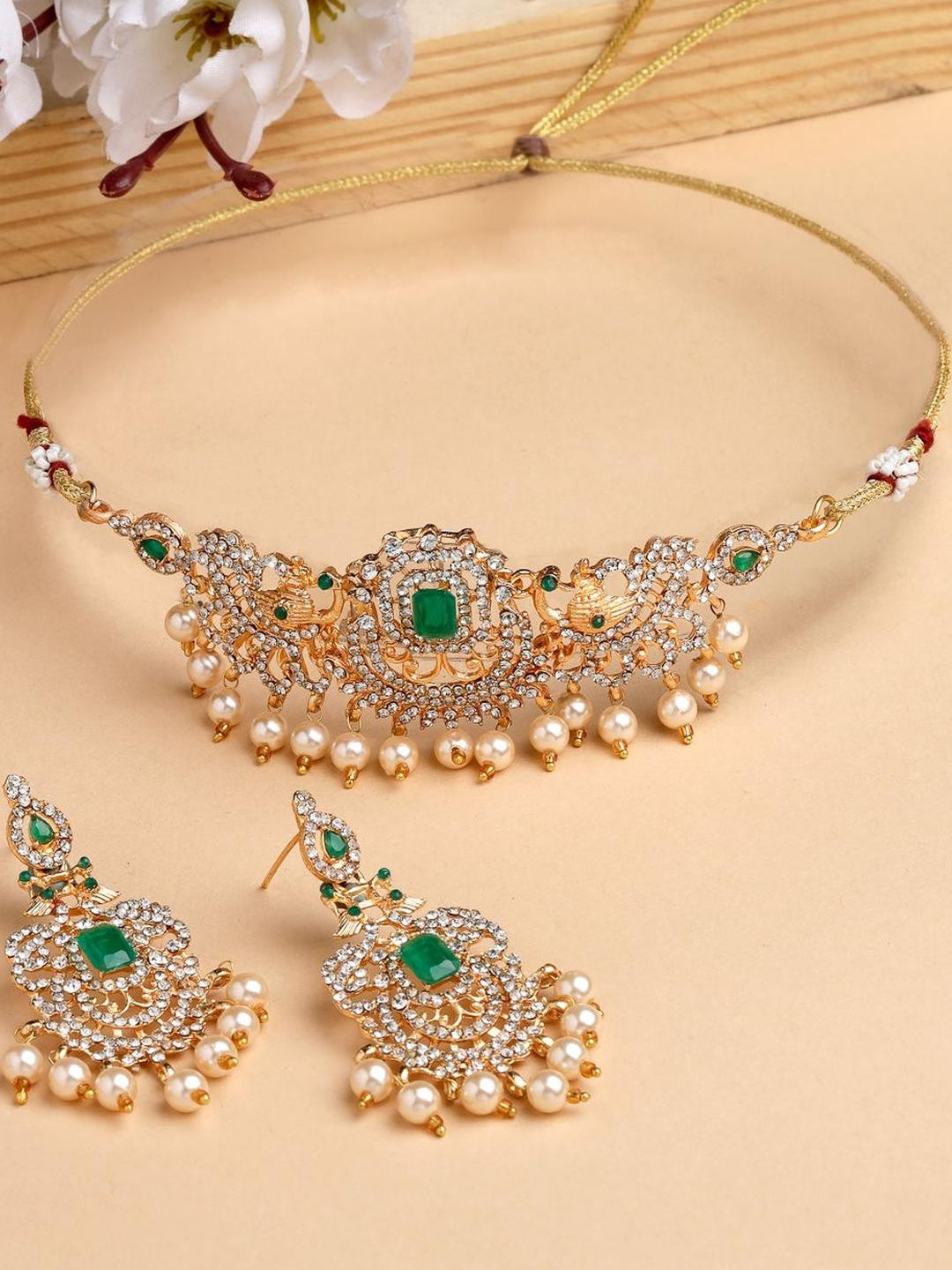 Sukkhi Gold-Plated American Diamond-Studded Choker Jewellery Set
