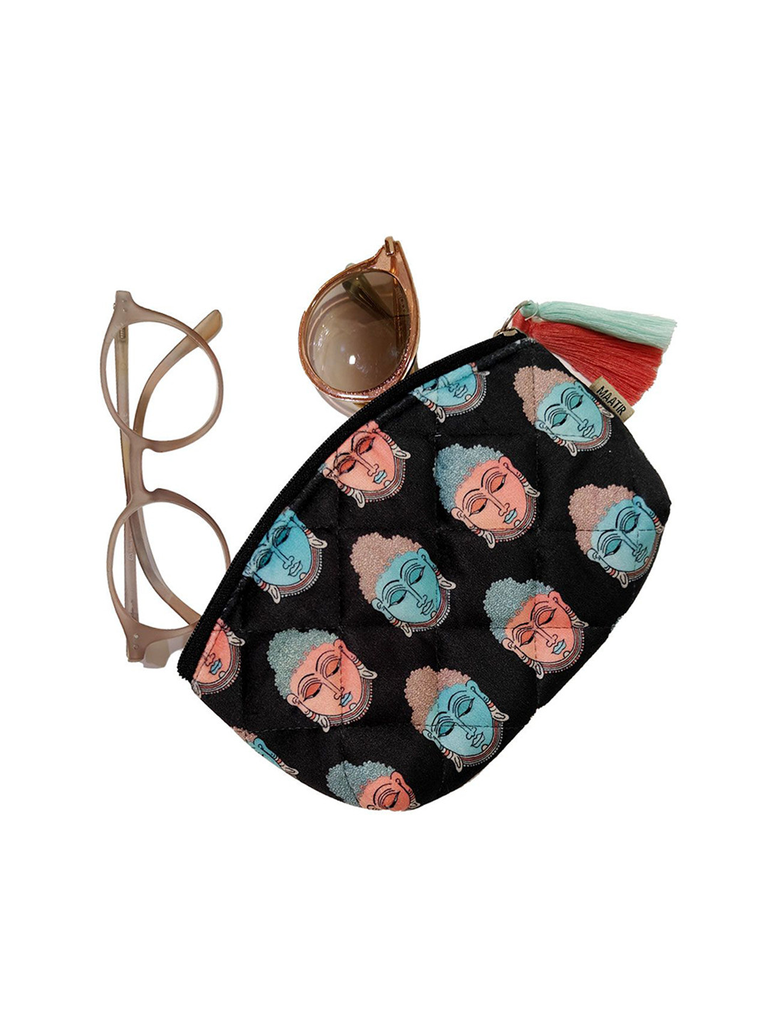 MAATIR DESIGNS Kalamkari Buddha Art Printed Small Velvet Cosmetic Pouch