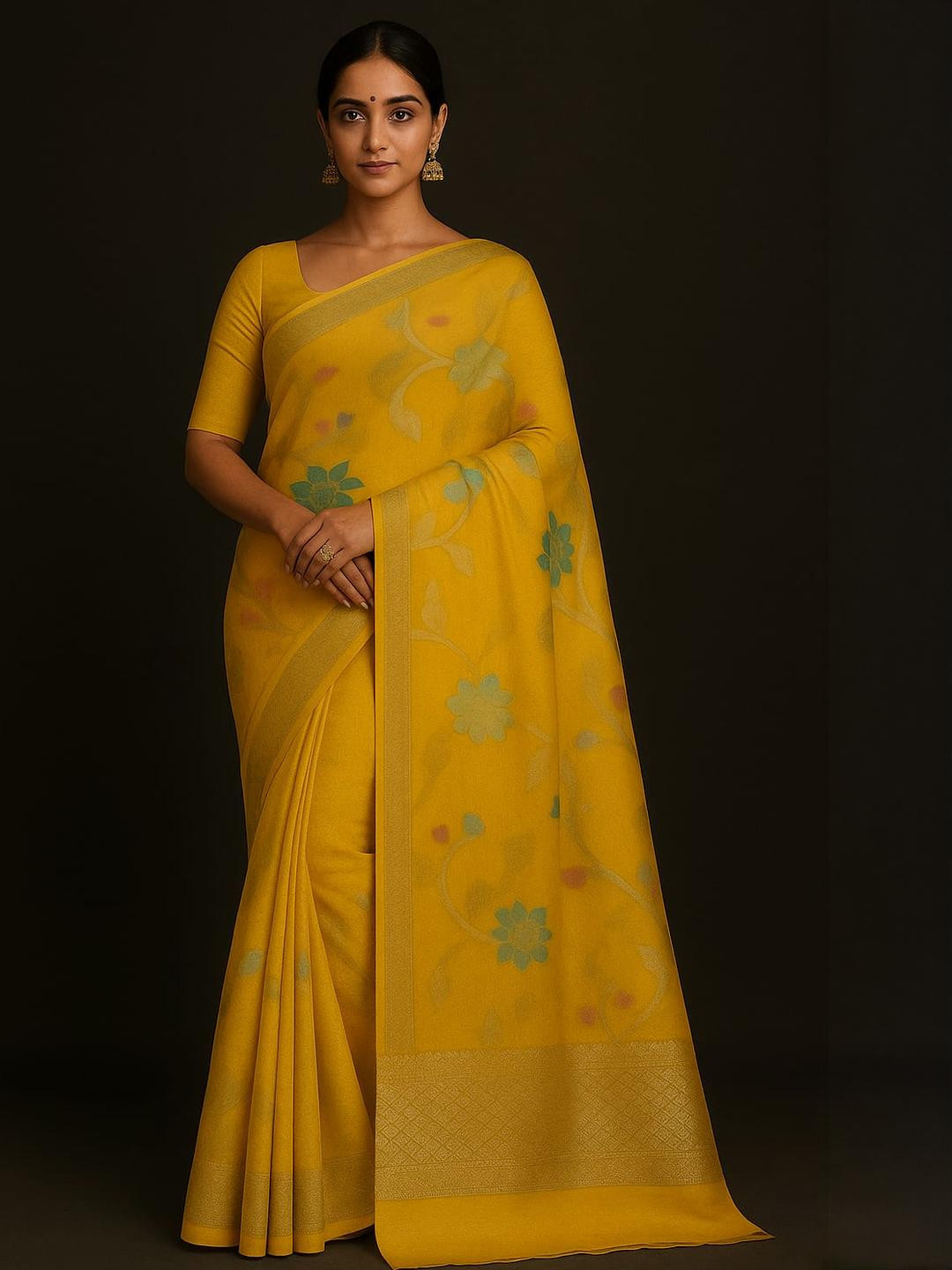 Silakaari Women Multi Floral All Over Cotton Silk Saree