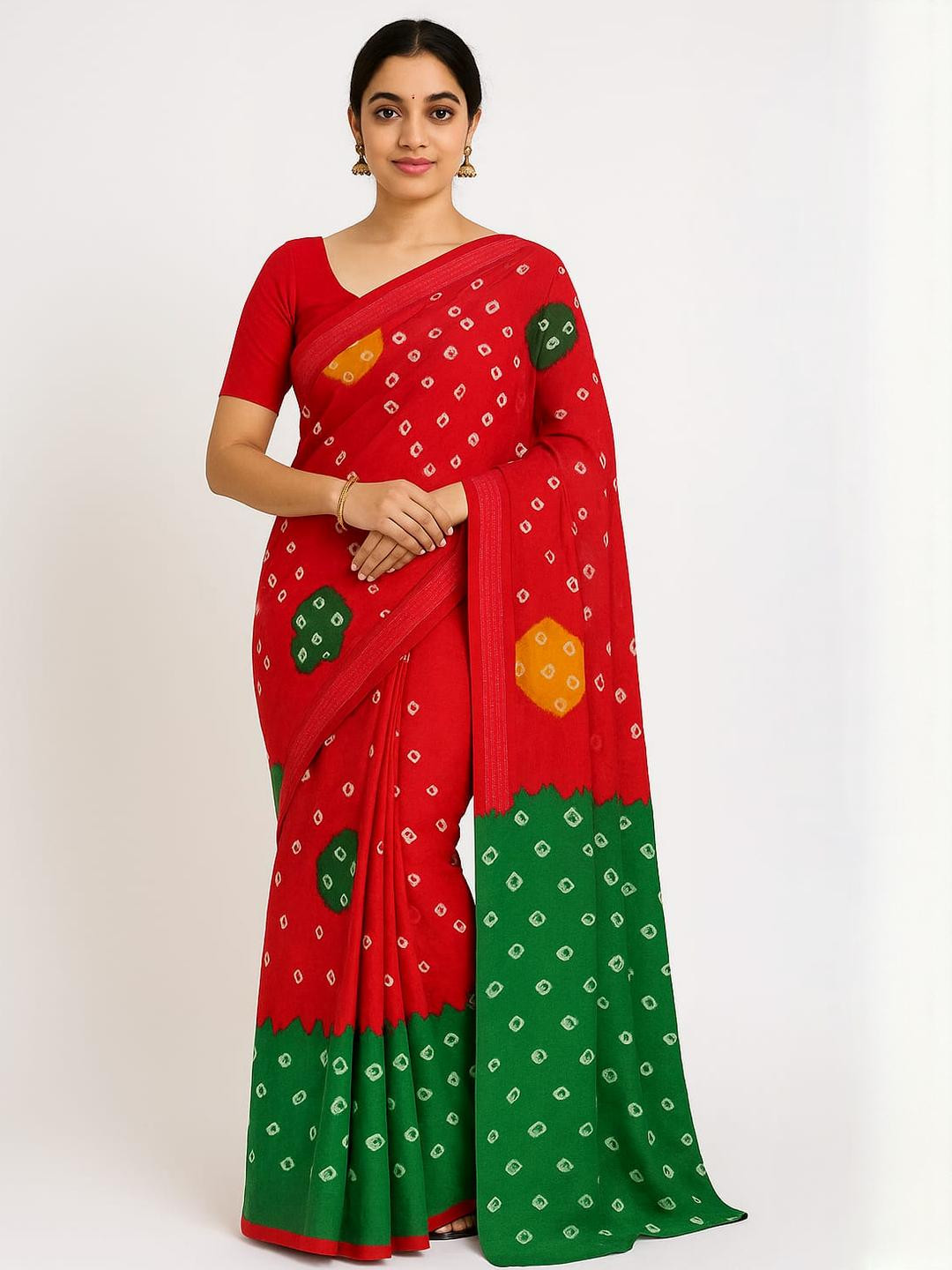 Silakaari Green Pure Cotton Bandhani Sarees