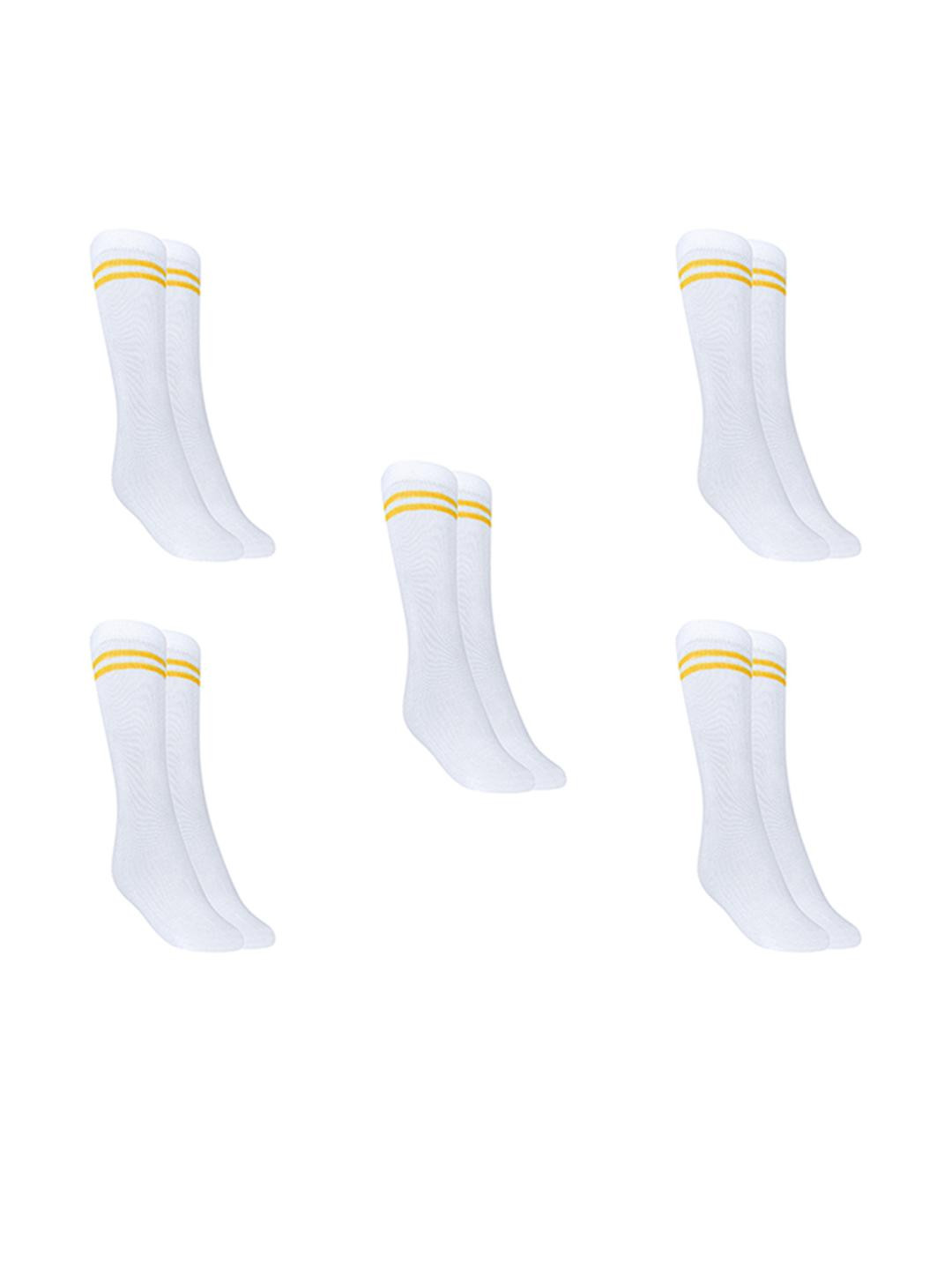 MUKHAKSH Pack of 5 Pairs Kids White Socks with Yellow Stripes Border Lining