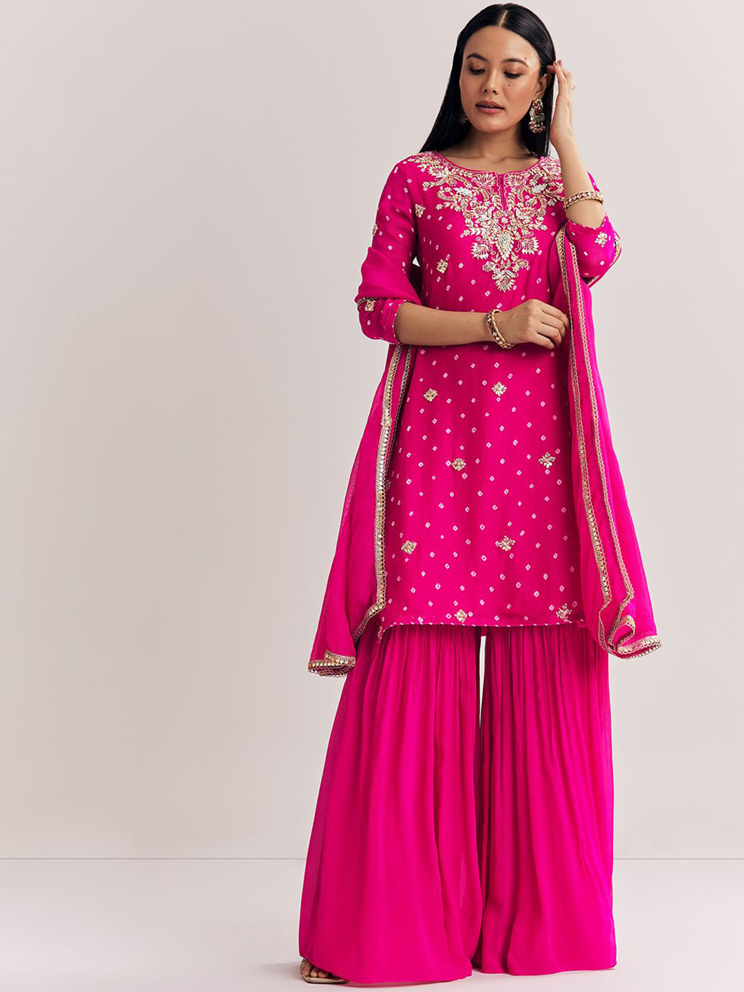 KALKI Fashion Women Embroidered Beads and Stones Kurta and Sharara with Dupatta