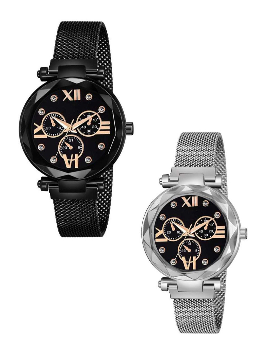 Miss Perfect Unisex Pack of 2 Round Dial & Bracelet Style Straps Analogue Watch TrM46