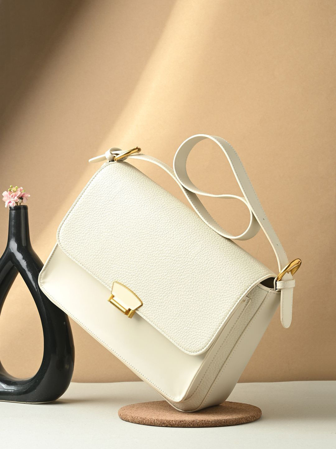 FEATHERS Women Solid Structured Buckle Detail Shoulder Bag