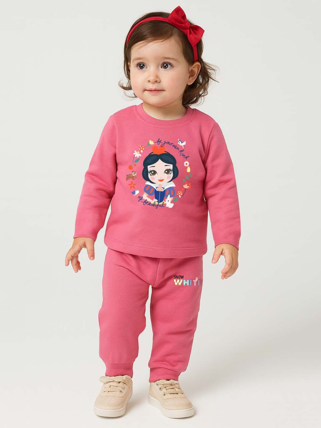 YK Disney Infant Girls Pure Cotton Snow White Printed Sweatshirt & Joggers