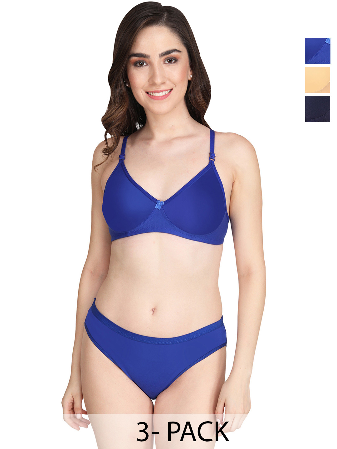 Liigne Pack Of 3 Everyday Non Padded Bra Pure Cotton Lingerie Set-VCNPBPC5615-30B