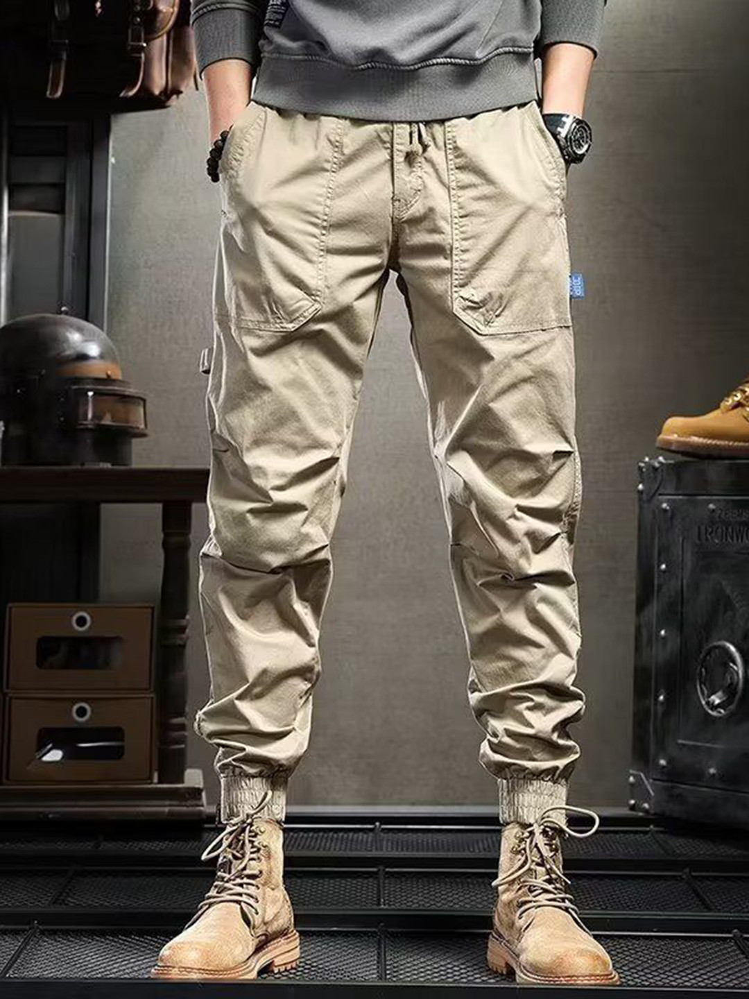 StyleCast x Revolte Men Khaki Regular Fit Jogger Trousers