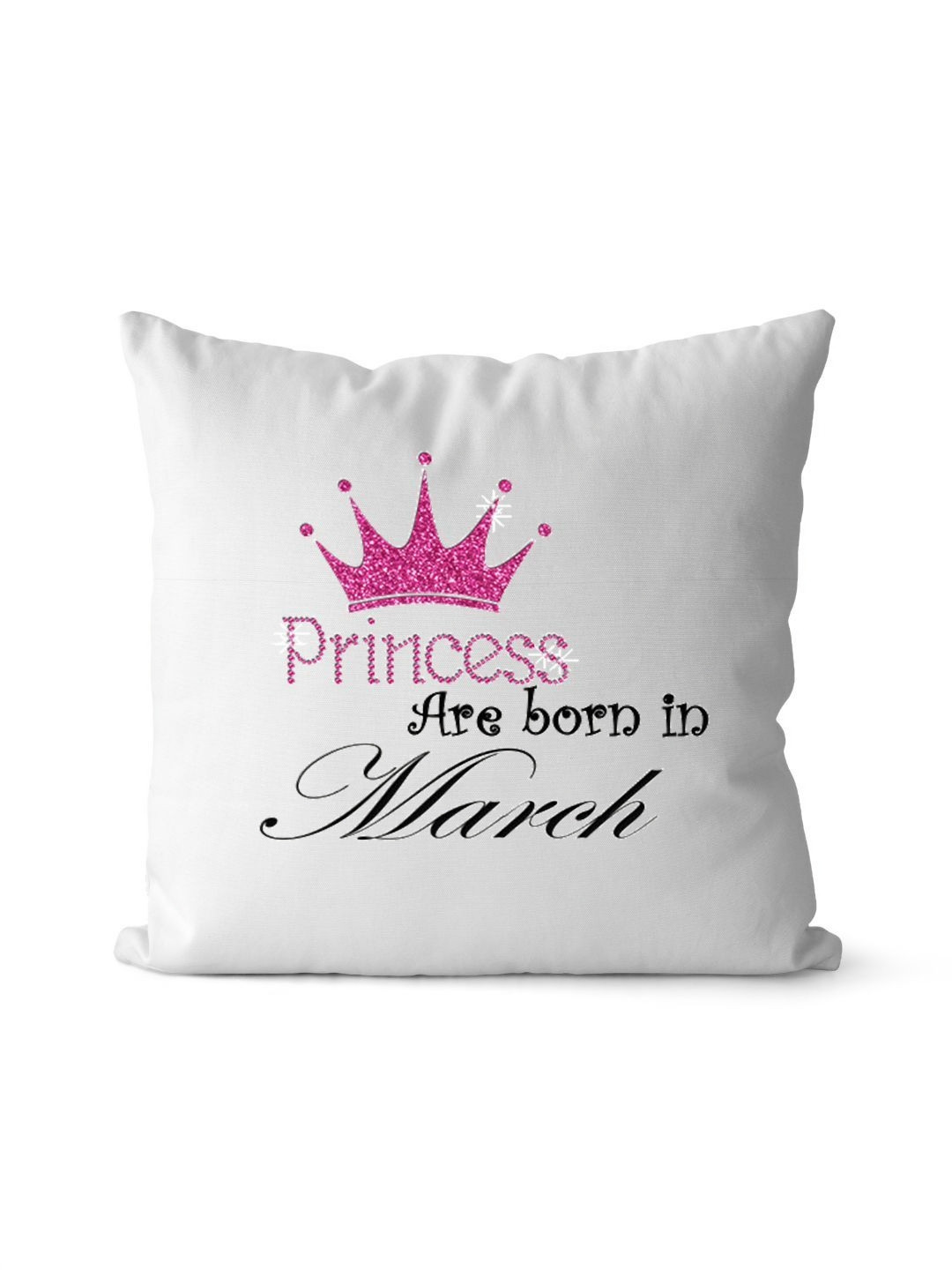 Loops n knots White & Pink Princess Crown Printed Square Shaped Pre-Filled Cushion