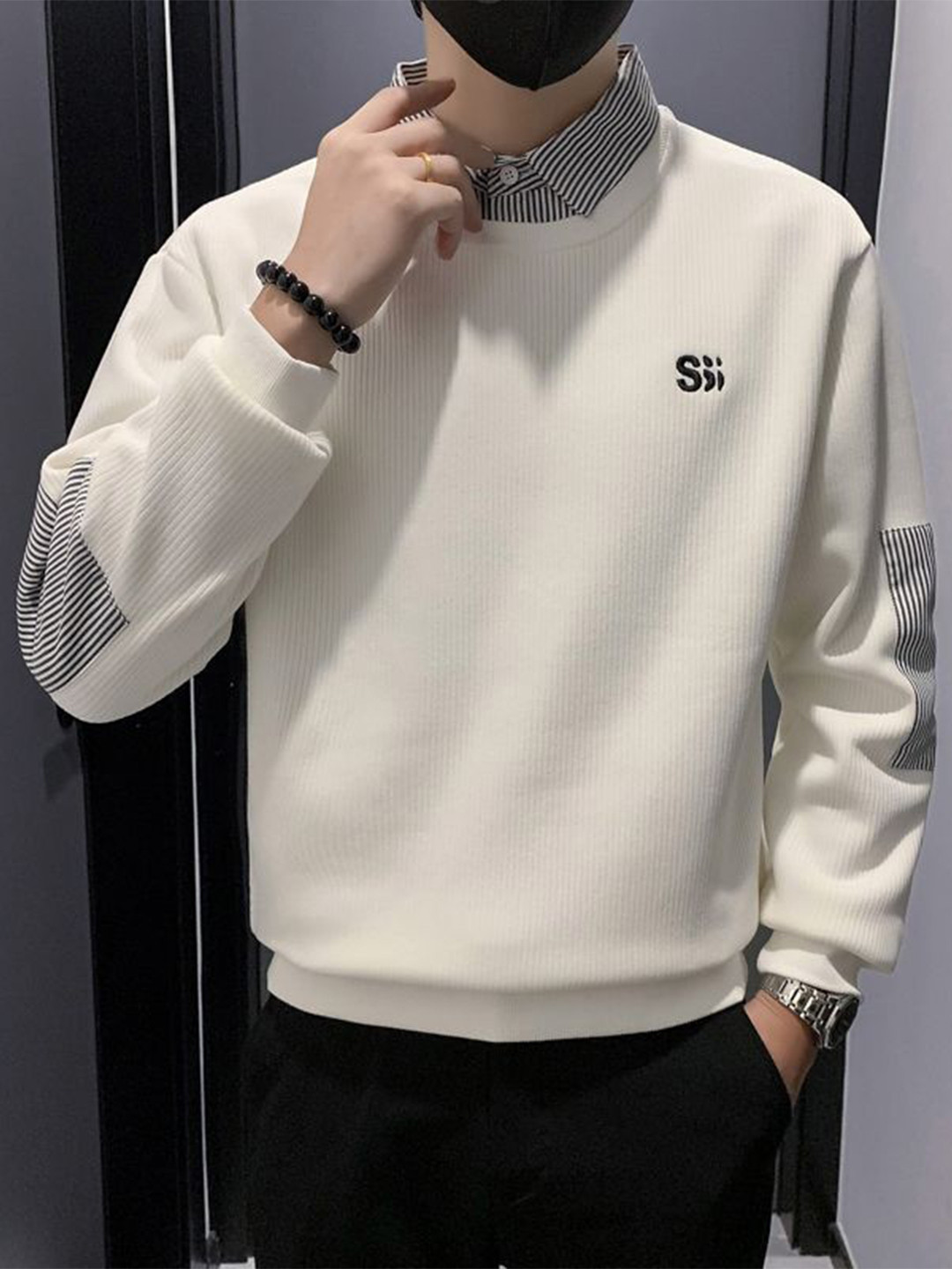StyleCast x Revolte Men Shirt Collar Colourblocked Sweatshirt