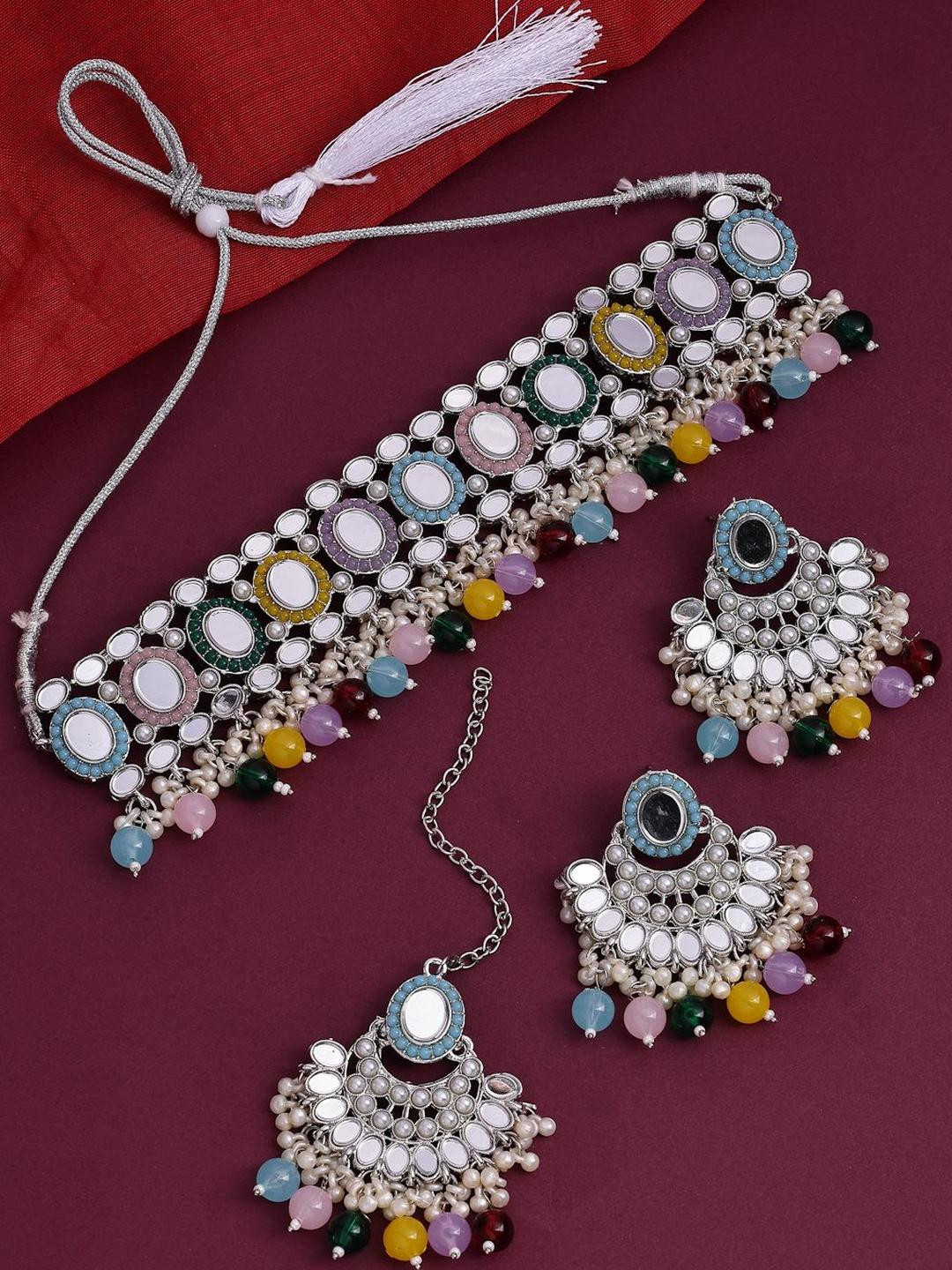Sukkhi Women AD Beads Choker Necklace and Earring with Maangtikka Jewellery Set