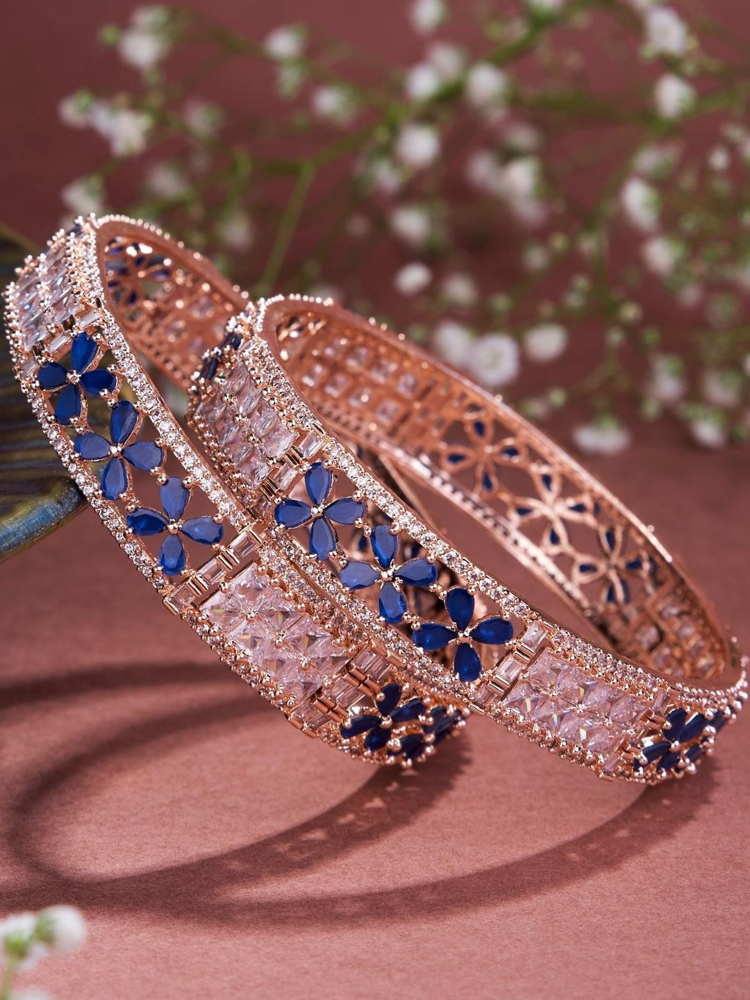 Opal Touch Set Of 2 Gold-Plated Crimson Flower American Diamond Studded Bangles