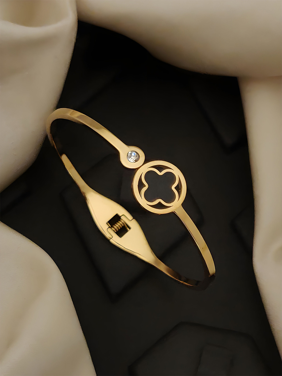 SV FANCY BANGLES Stainless Steel Gold-Plated Stones Studded Bangle-Style Bracelet