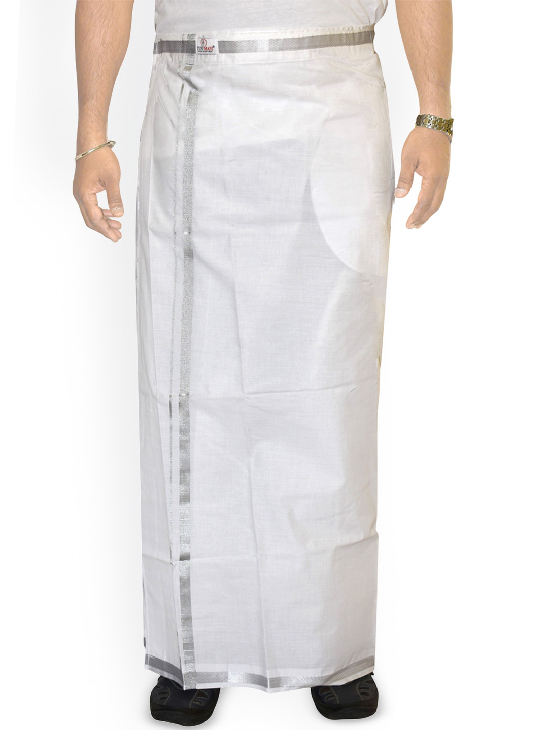 TUNI MANI Men Velcro Pocket Adjustable Zari Cotton Dhotis