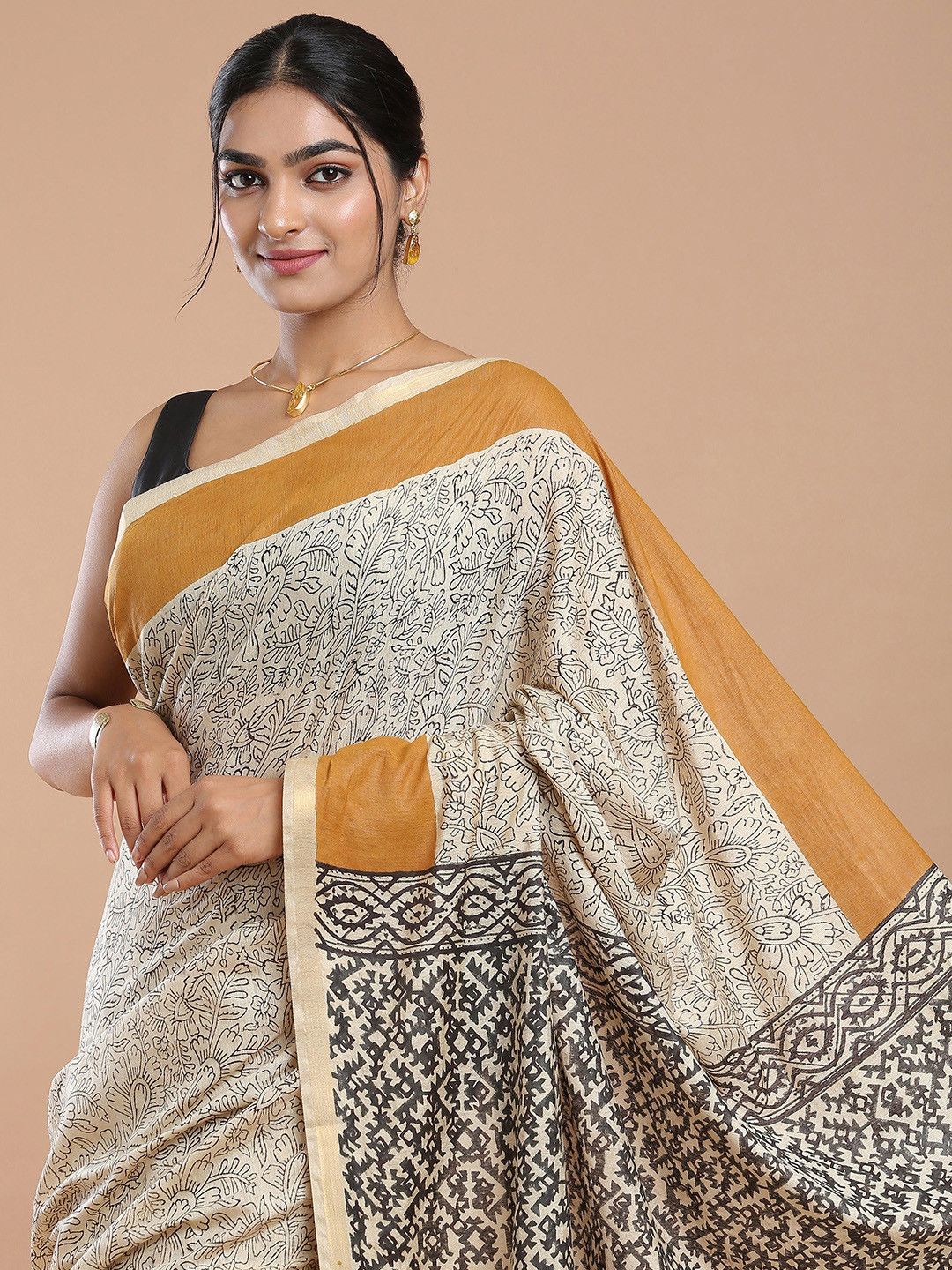 Niska Floral Printed Pure Cotton Bagru Saree