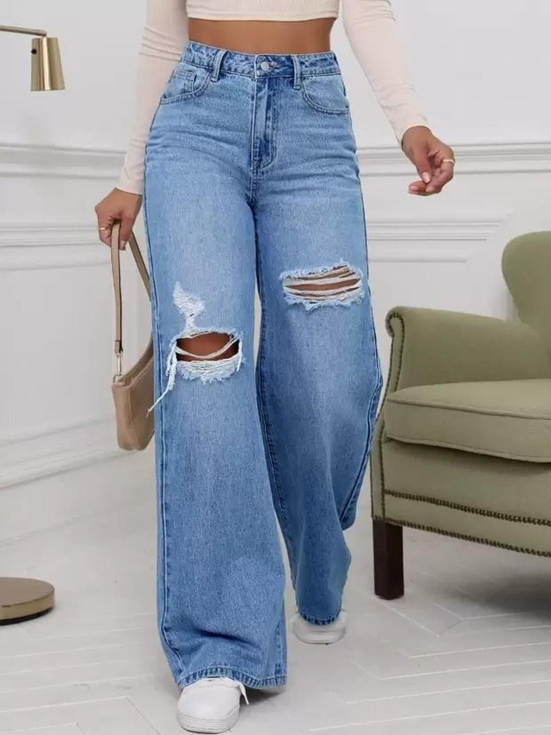 Ds Fashion Women Comfort Straight Fit High-Rise Low Distressed Heavy Fade Jeans