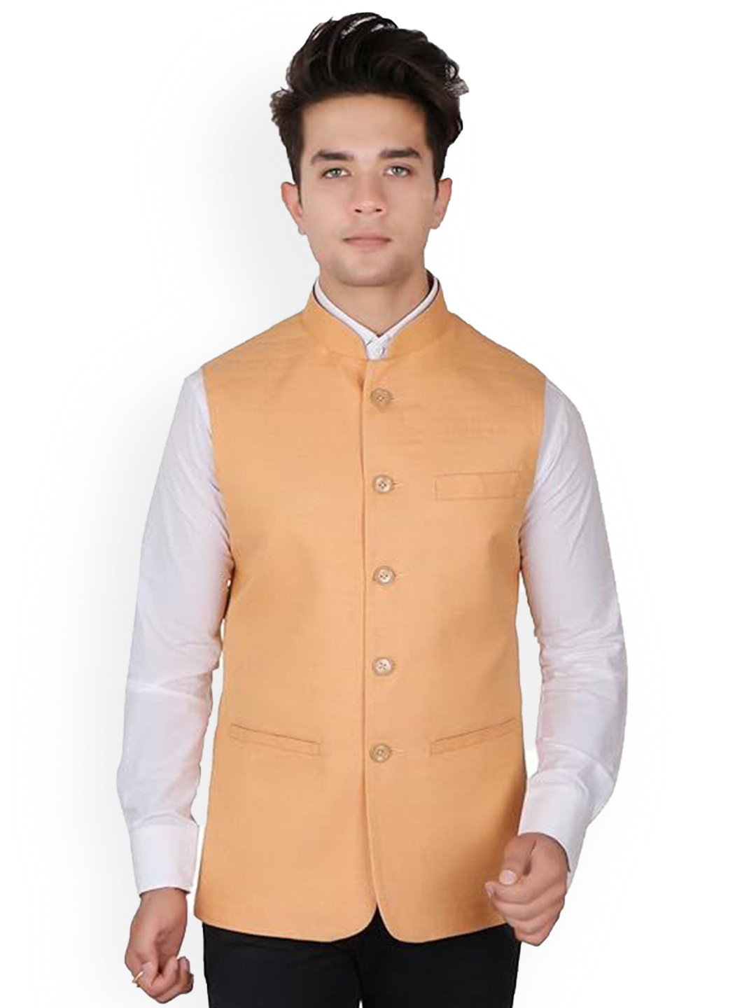Men Style Men Solid Mandarin Collar Sleeveless Nehru Jacket