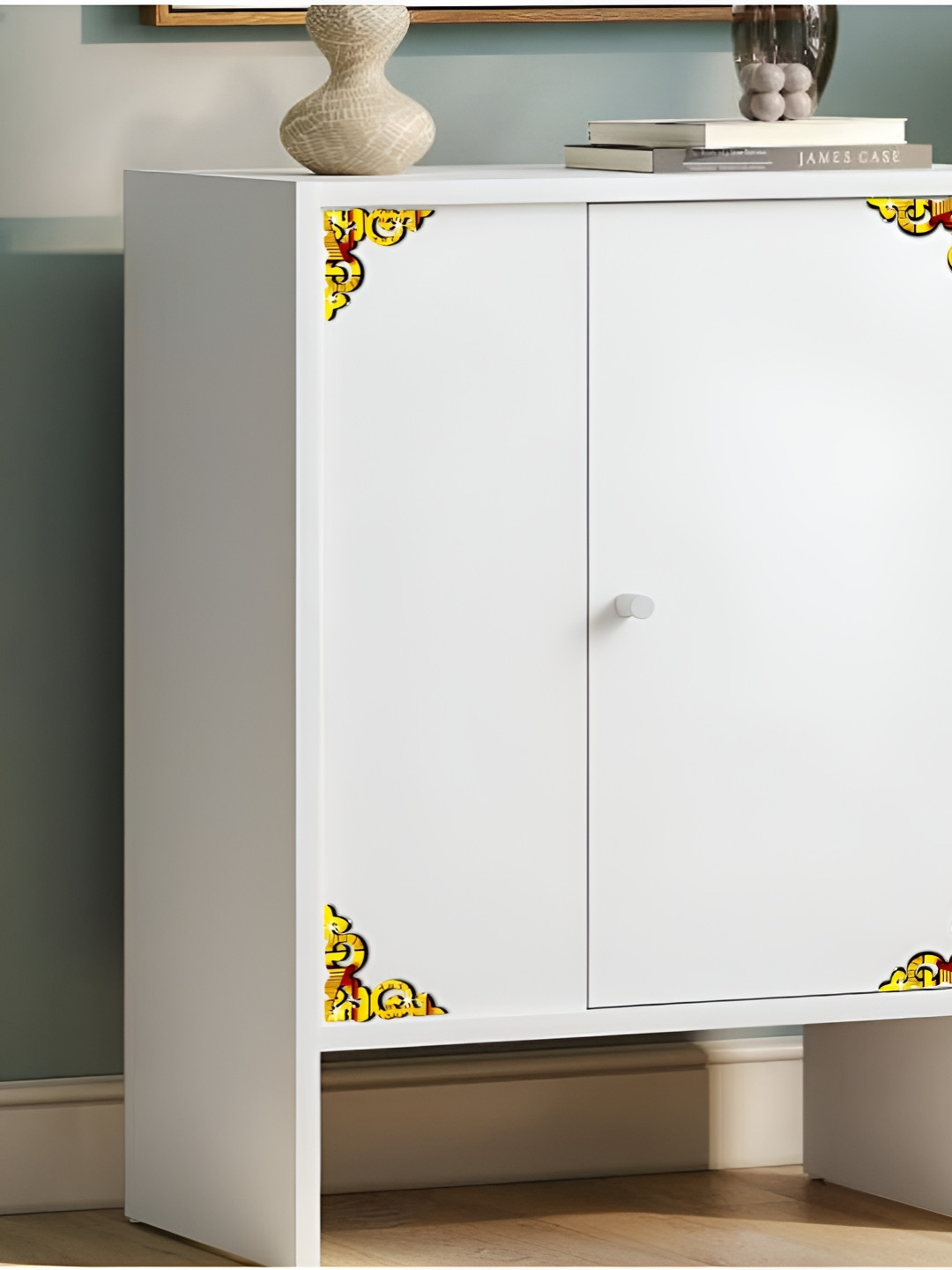 VAH Kya Bat Hai !! Gold Toned 4 Pieces Cupboard Corner Home Decor Mirror Stickers