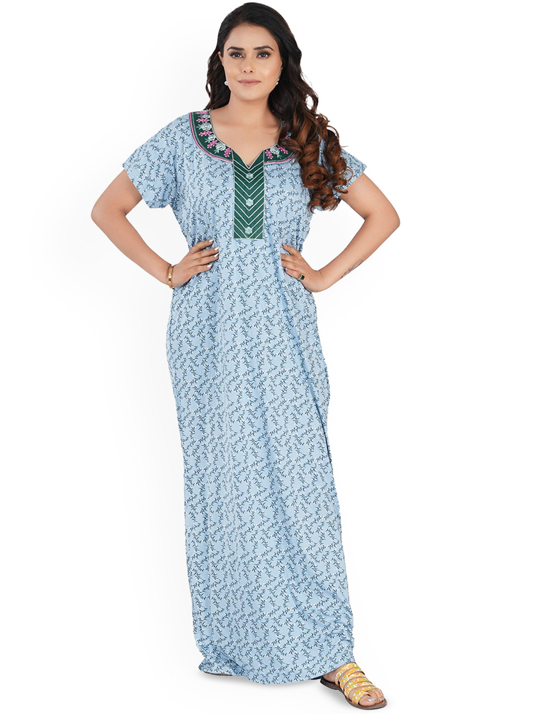 R RILO Women Printed Maxi Nightdress