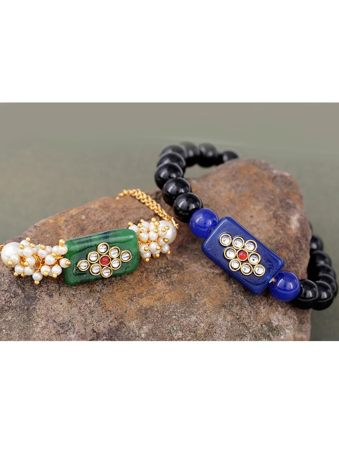 JFL - JEWELLERY FOR LESS Unisex Green Plastic Kundan Bracelet