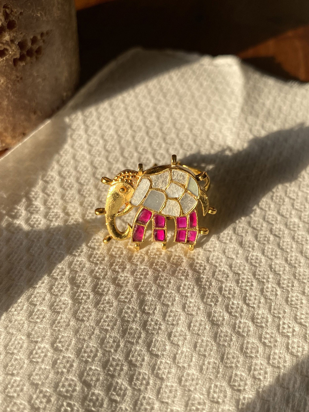 BaalaJewels Gold-Plated Kundan Studded Elephant Finger Ring