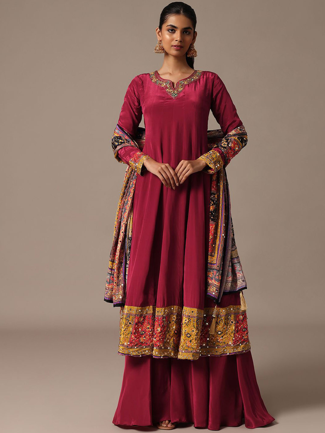 KALKI Fashion Women Solid Satin Kurta with palazzo & Dupatta