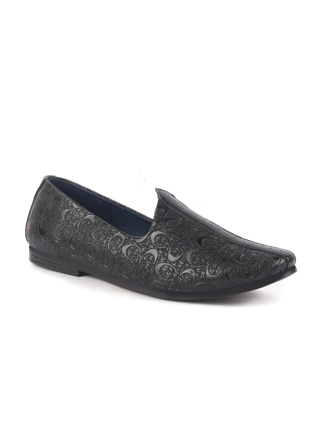 FAUSTO Men Textured Print  Mojaris with Comfort Insole