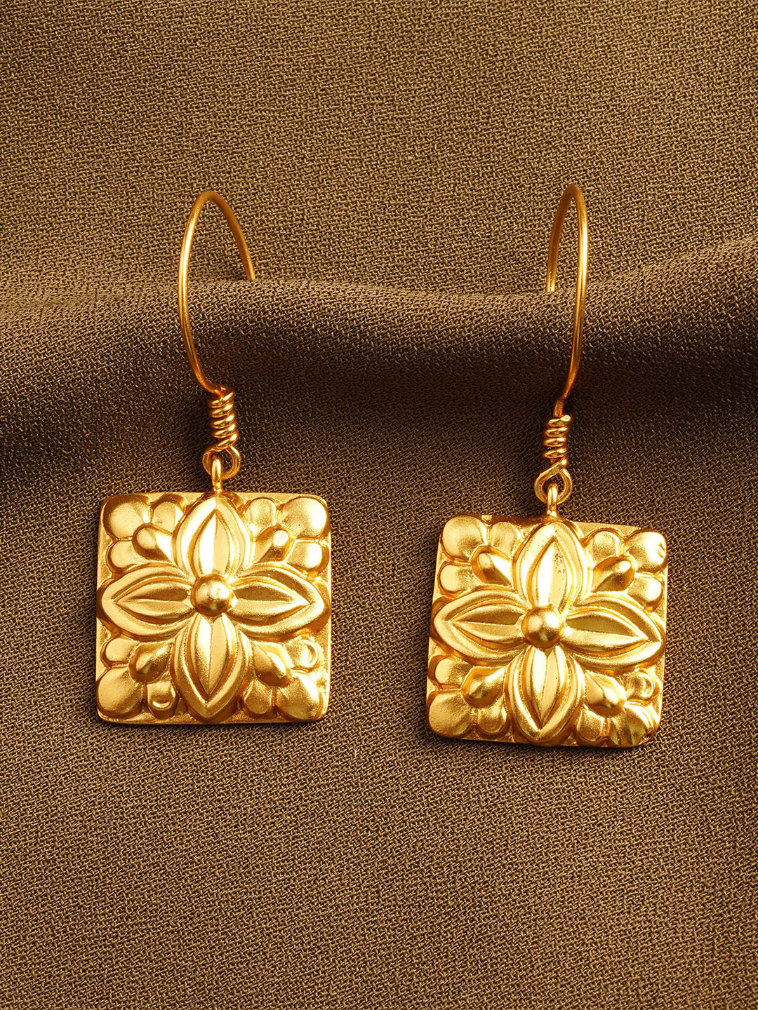 JAYPORE Silver Gold Plated Square Shaped Drop Earrings