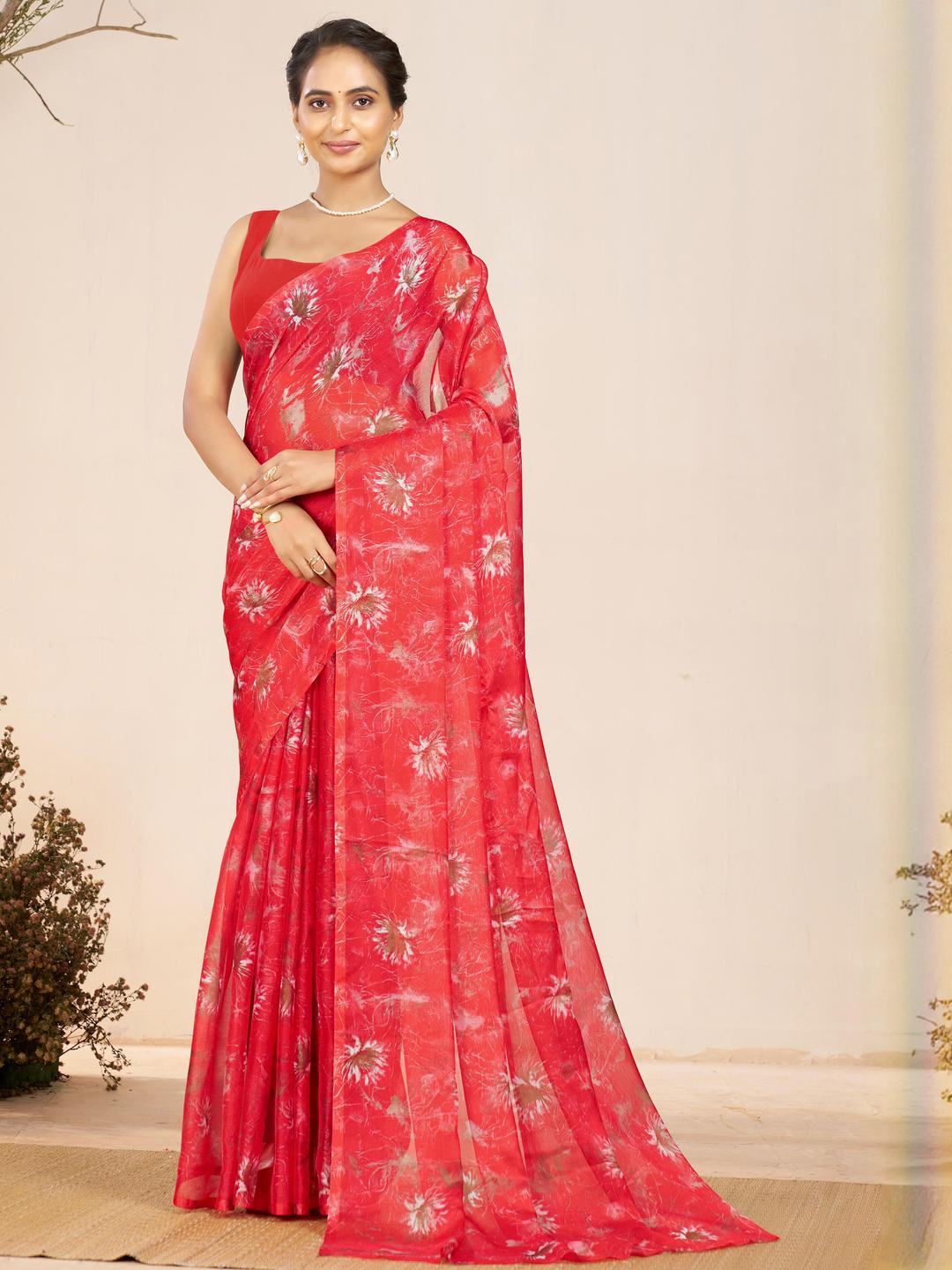 Garden Vareli Floral Printed Chiffon Saree Without Blouse Piece