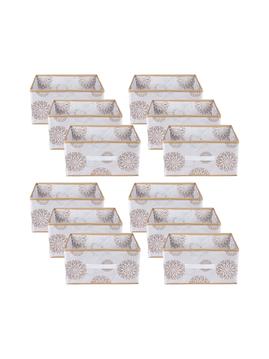 Aura White & Gold Toned 12 Pieces Printed Foldable Drawer Box Organisers