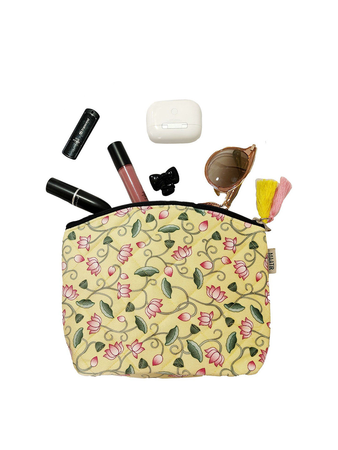 MAATIR DESIGNS Pichwai Lotus Art Printed Small Velvet Cosmetic Pouch