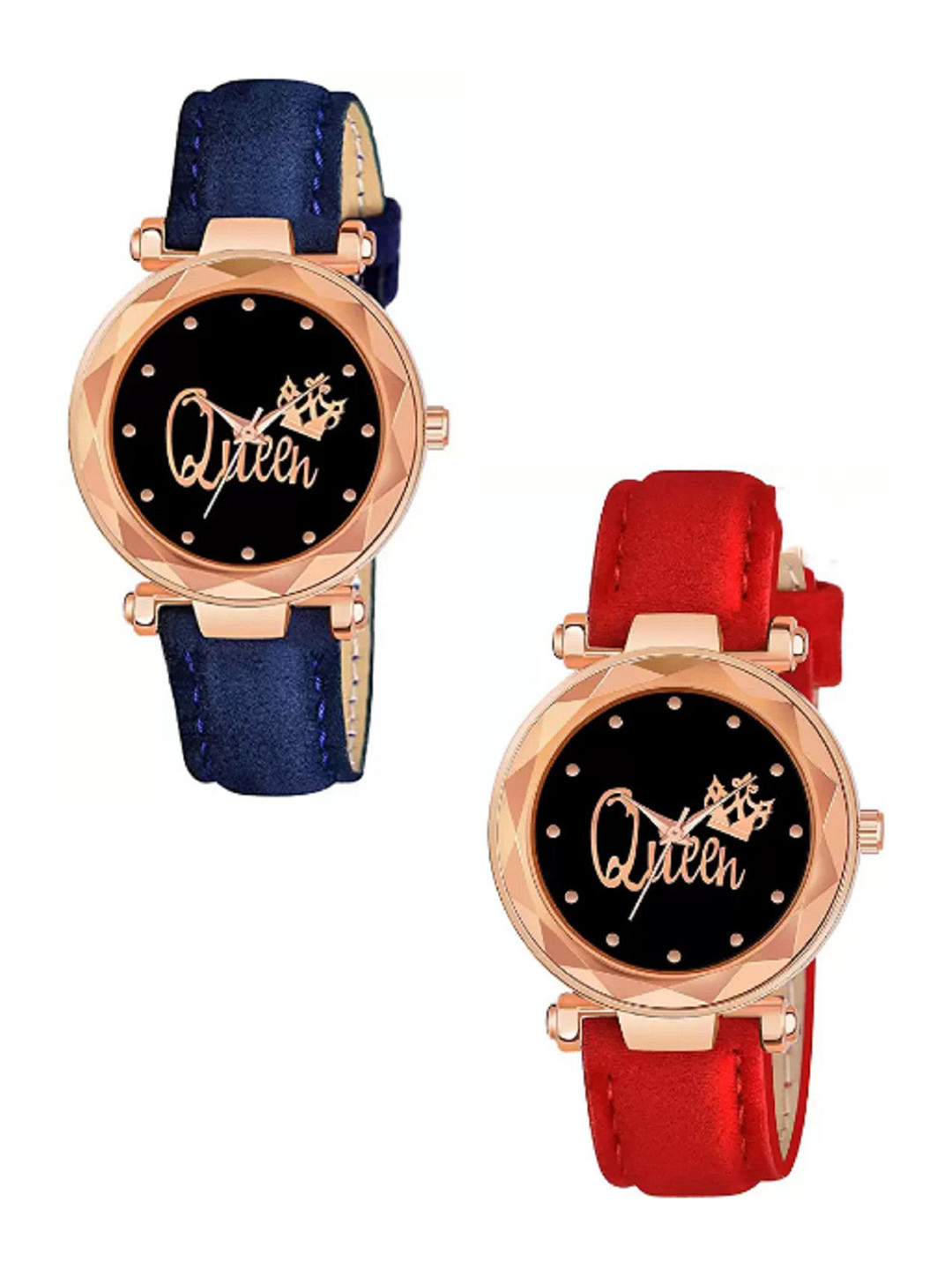 Miss Perfect Unisex Pack Of 2 Dial & Leather Textured Straps Analogue Watch DF32