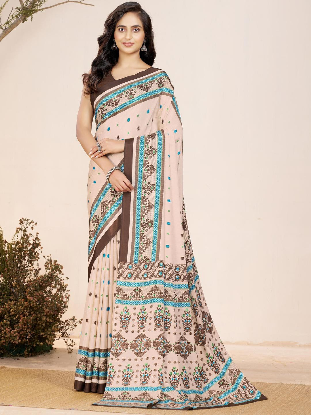 Garden Vareli Floral Printed Satin Sarees With Blouse