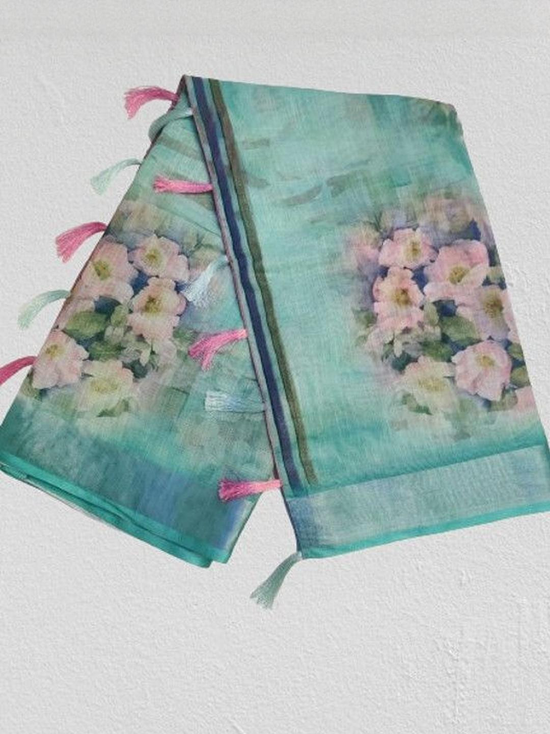 SSHAGUN LIFESTYLE Multicolor Floral Print Bollywood Linen Saree