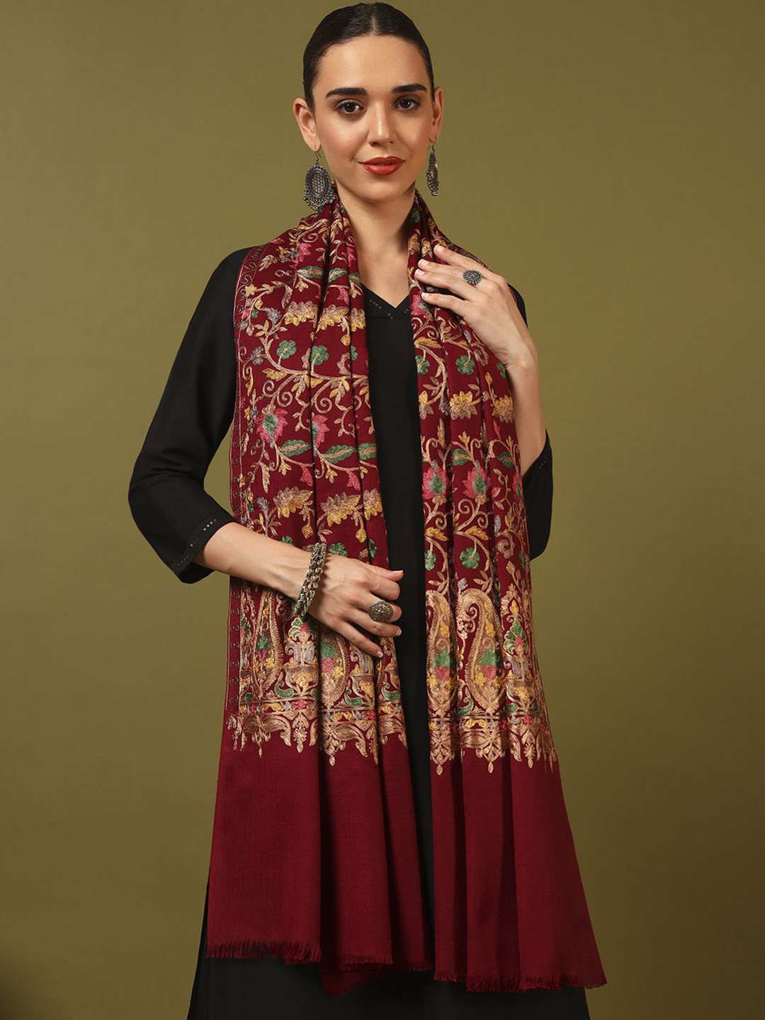 Kala Maison Floral Embroidered Shawl