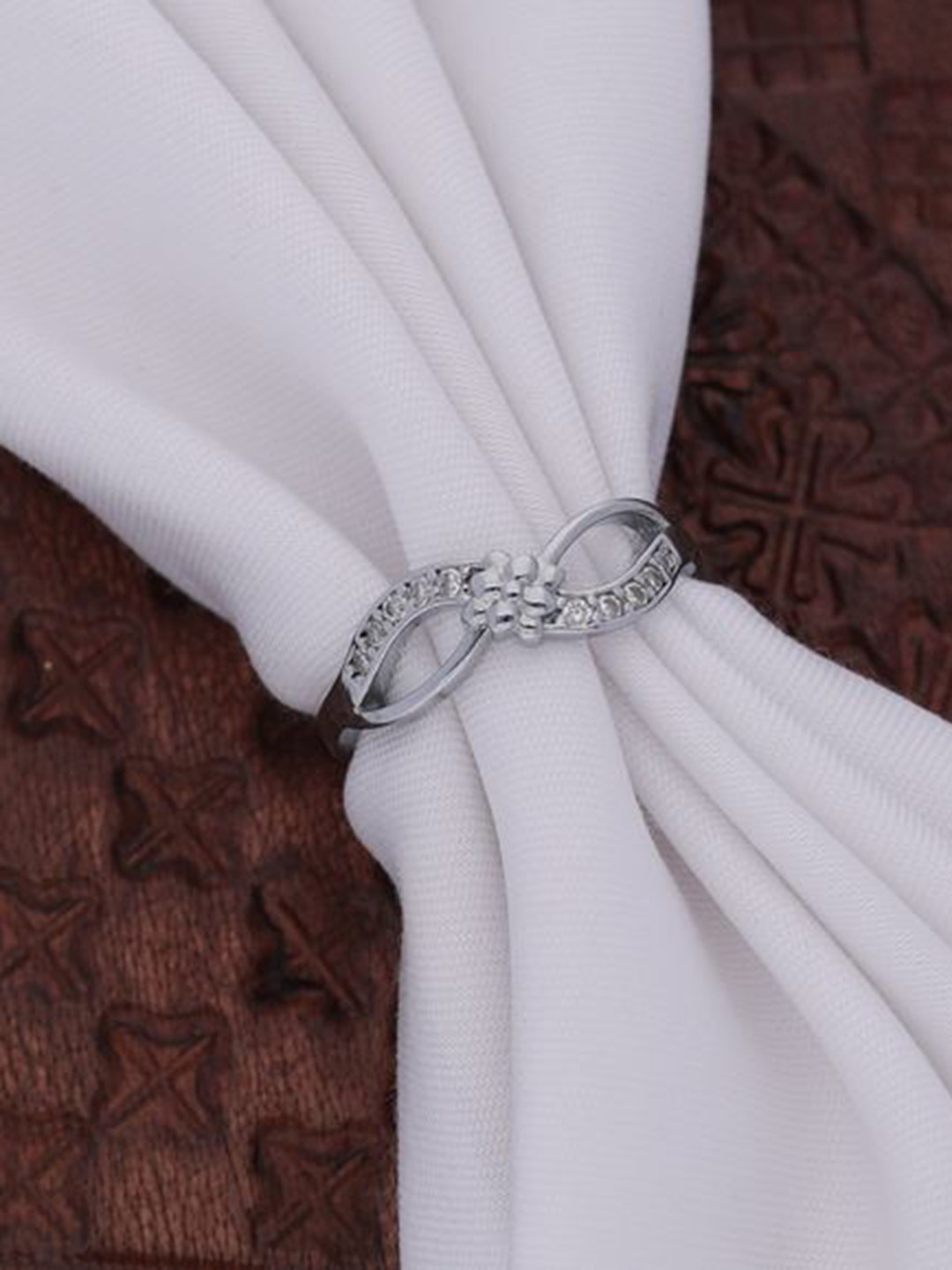 Anouk Women Silver-Plated Twin Heart Cubic Zirconia CZ Adjustable Ring