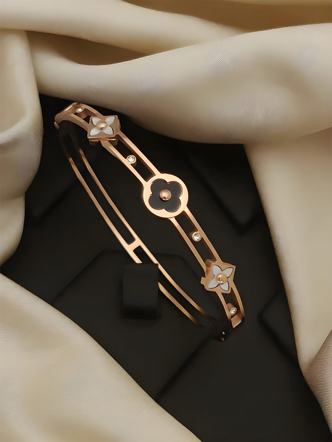 SV FANCY BANGLES Stainless Steel Gold-Plated Stones Studded Bangle-Style Bracelet