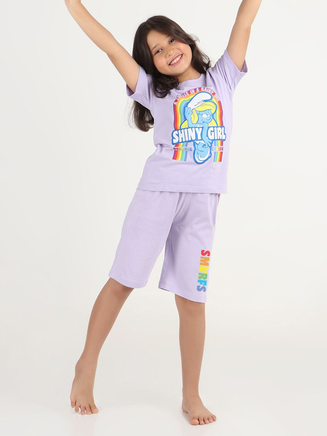 REBORN Girls Printed Short Sleeves Pure Cotton T-shirt With Shorts