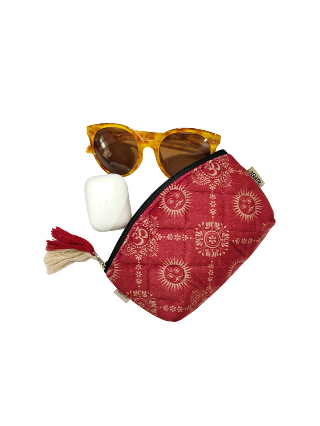 MAATIR DESIGNS OM Spiritual Art Printed Small Velvet Cosmetic Pouch