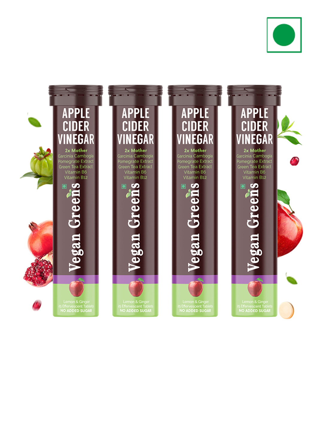 Vegan Greens Set Of 4 Apple Cider Vinegar 2x Mother Garcinina Tablets - 25 Tablets Each