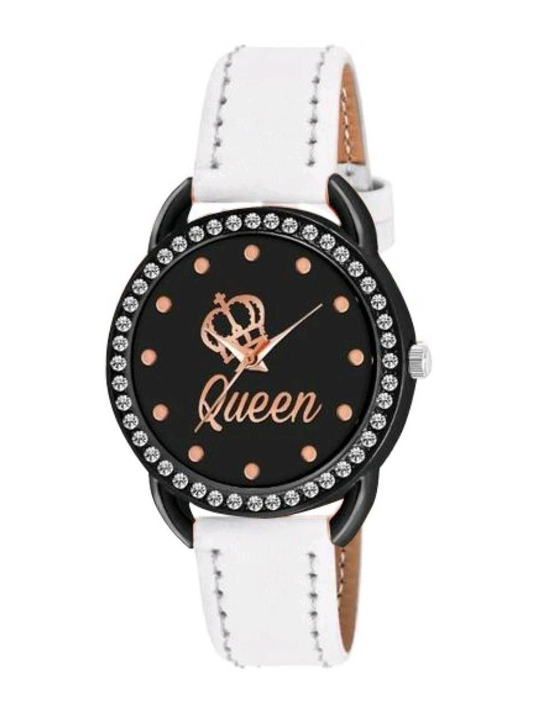 Miss Perfect Unisex Embellished Dial & Leather Embellished Straps Analogue Watch Cvv205