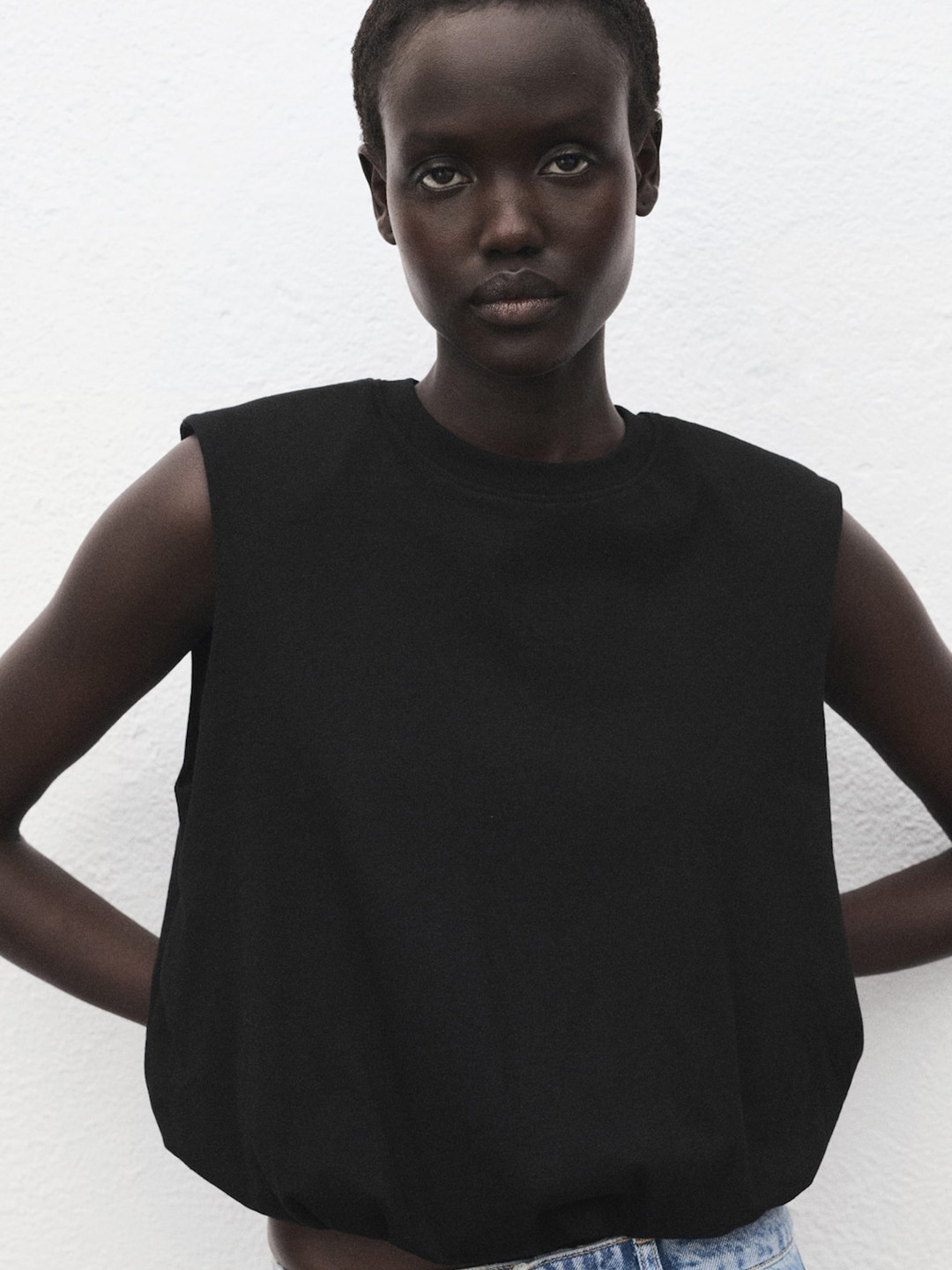 MANGO Padded Shoulders Sleeveless Balloon Top